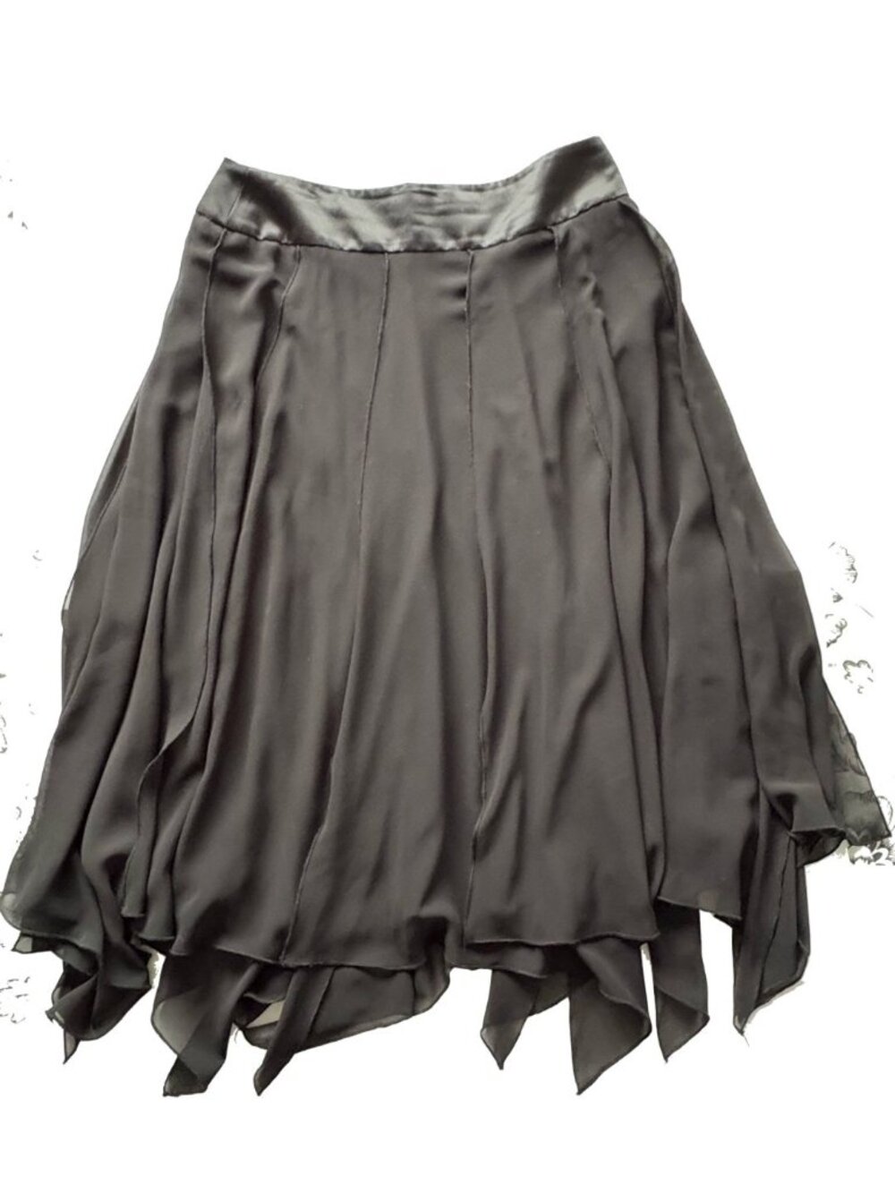 Vintage-Inspired Black Chiffon Asymmetrical Handkerchief Hem Midi Skirt